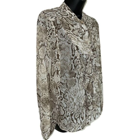 Jones New York blouse Snakeskin Print Button Down Long Sleeve ruffle Women’s 8 - Picture 2 of 9